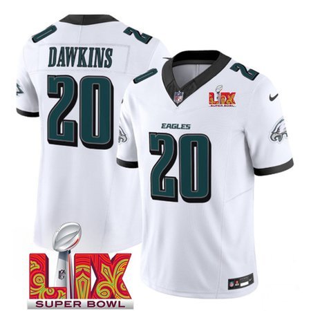 Men's Philadelphia Eagles #20 Brian Dawkins White 2025 Super Bowl LIX Patch New F.U.S.E. Vapor Limited Stitched Football Jersey Men's Philadelphia Eagles #20 Brian Dawkins White 2025 Super Bowl LIX Patch New F.U.S.E. Vapor Limited Stitched Football Jersey